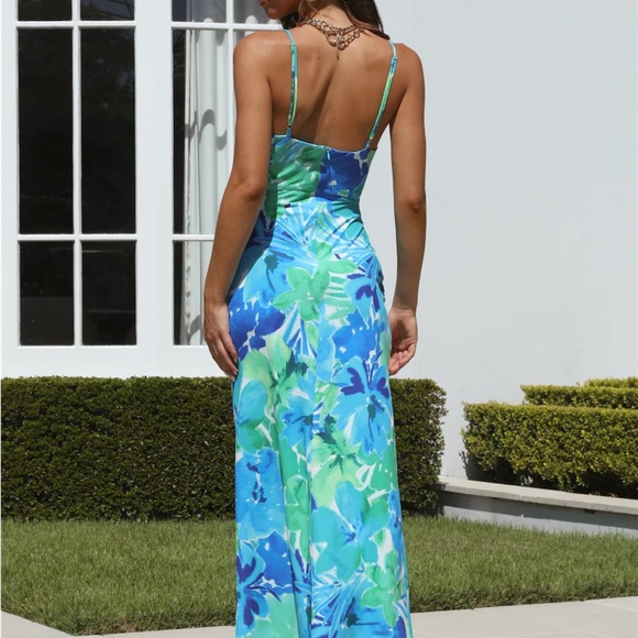 Blue Floral Midi Dress - Picture 3 of 4